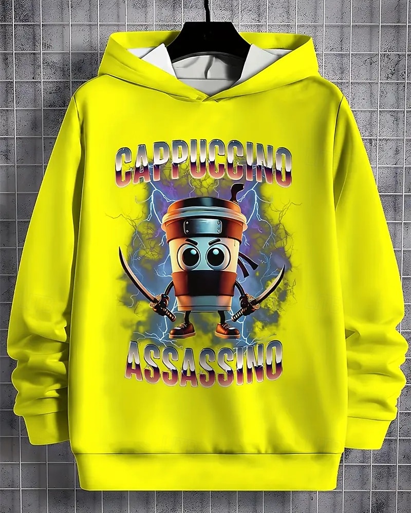 Moletom casual com capuz para meninos com estampa abstrata engraçada de Tung Tung Tung Saur, manga comprida, moda primavera outono, streetwear, crianças de 4 a 12 anos, com capuz, para atividades ao de 2025 por $18.99 –P1