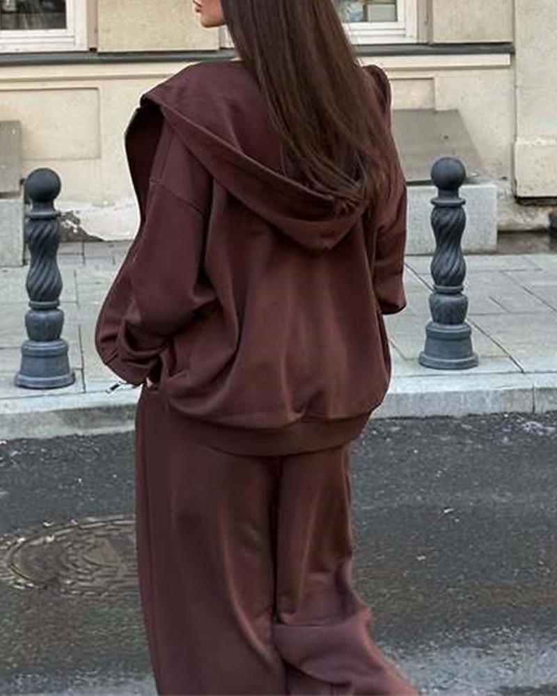 Femmes Mode Streetwear Survêtement Ensembles de Pantalons manche longue À capuche Uni Fermeture éclair Tenue quotidienne Date Rose Claire Rouge Bordeaux Beige Printemps & Automne Coupe régulière de 2025 ? $31.99 –P6