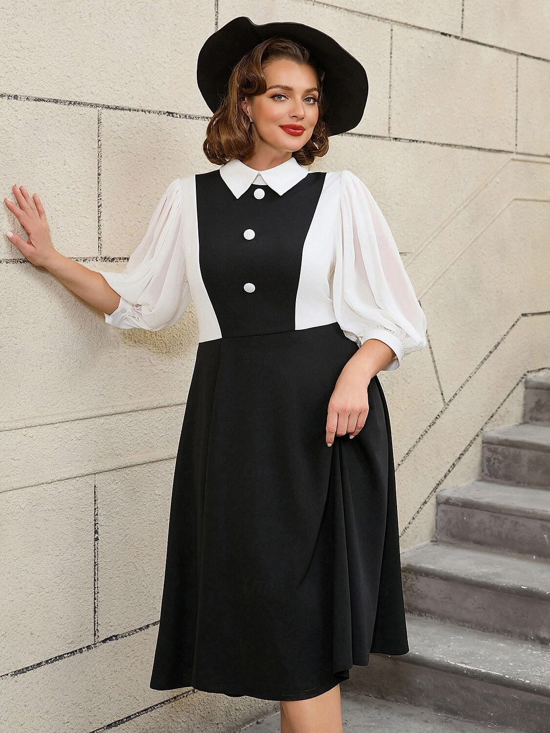 Retro Vintage 1950er Rockabilly Midlänge A-Linien-Kleid Ausgestelltes Kleid A-Linie Damen Urlaub Büro / Karriere Party & Abend Erwachsene Kleid Frühling & Sommer 2025 - $53.99 –P3
