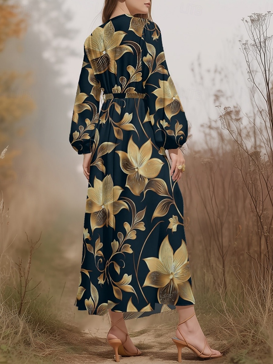 Femmes Robe Midi Robe Décontractée Mousseline de Soie Robe évasée Moderne Vacances Quotidien Week-end Coupe régulière Fleuri manche longue Col en V bleu marine Bleu Bleu de minuit Été Printemps de 2025 ? $31.99 –P2
