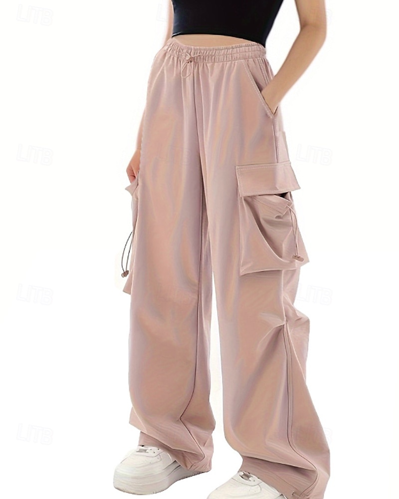 Femmes Pantalons Cargo Slacks Streetwear Occasionnel Longueur complète Naturel Uni Avec Poches Conception à cordon élastique Doux Rue Fête Week-end Noir Rose Automne Coupe régulière de 2025 ? $22.99 –P4