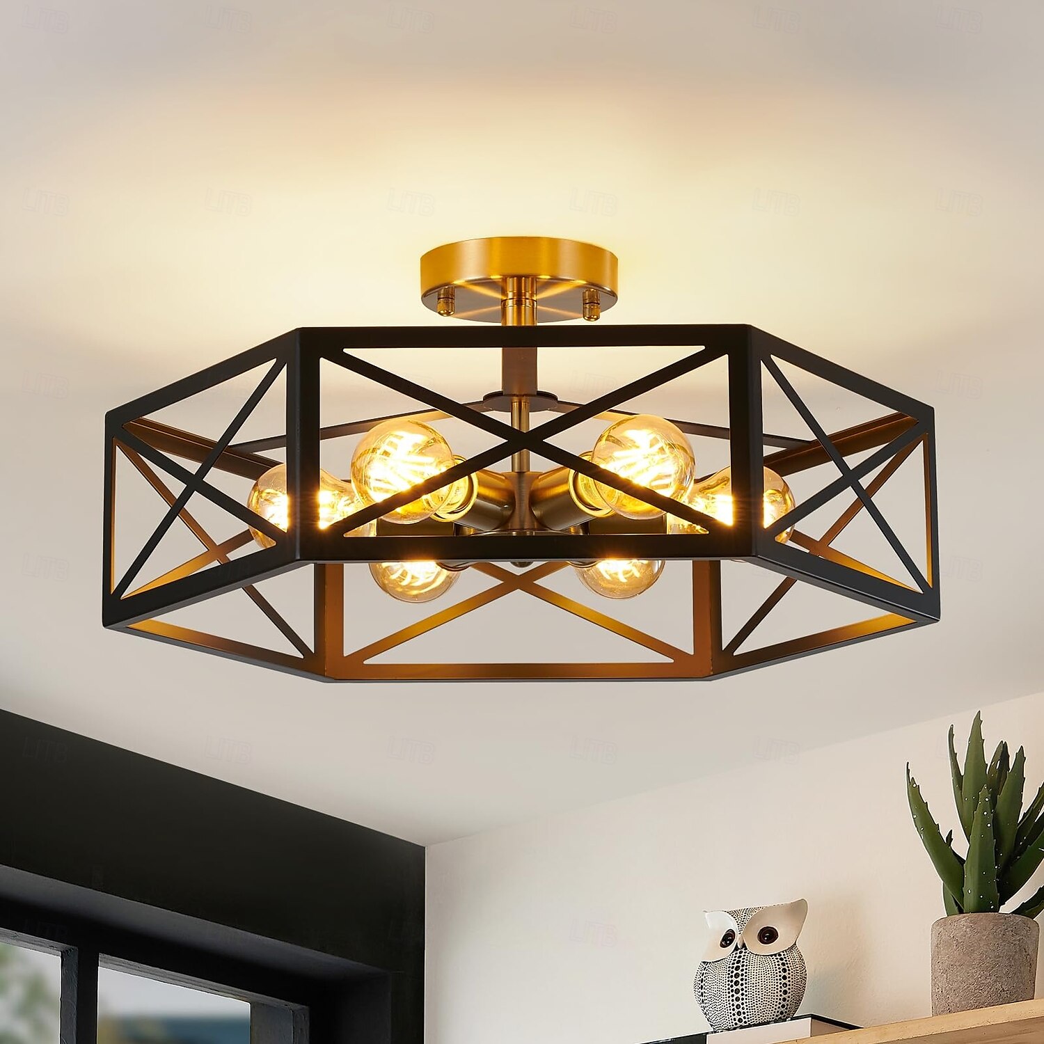 Lampada da soffitto nera a filo, lampadari moderni in stile fattoria con gabbia esagonale in metallo, lampada da soffitto industriale per cucina, corridoio, bagno, ripostiglio, 3 luci del 2025 a $138.99 –P8