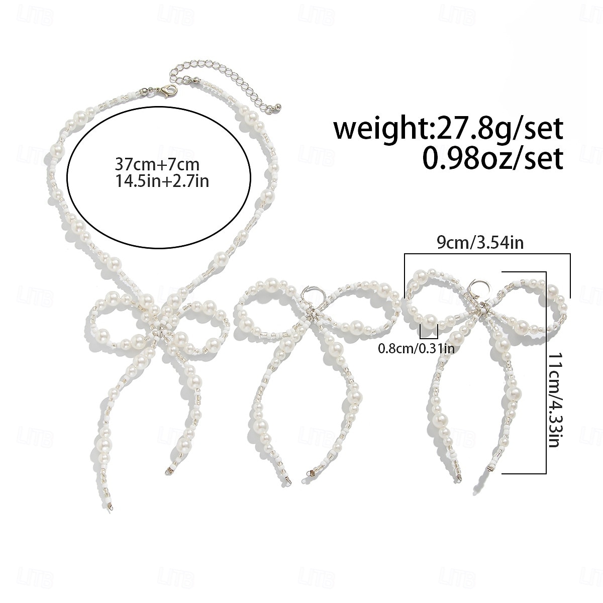 Set di collana con fiocco di perle e orecchini pendenti da donna: eleganti gioielli di tendenza per feste di moda e cocktail party del 2025 a $11.99 –P5