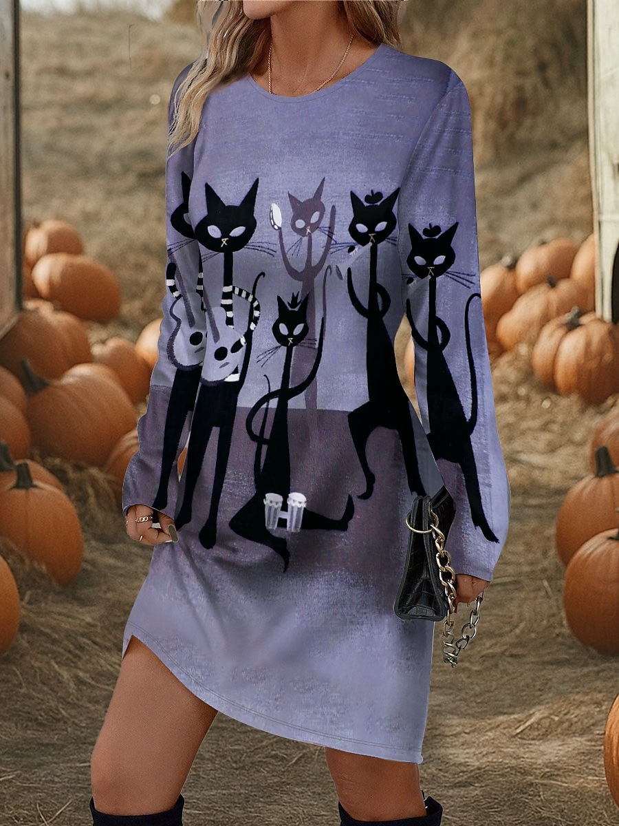 Halloween rochie mini pentru femei rochie tricou rochie tip tricou rochie scurtă rochie de vară vacanță casual petrecere zilnic croială regulată grafică mânecă lungă guler rotund violet fuchsia verde 2025 - $24.99 –P2