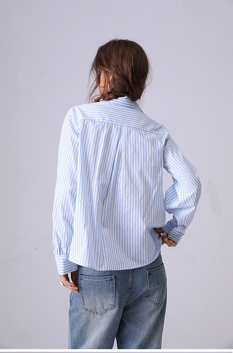 Femmes Chemise Fleuri Rayé Élégant Bohème ancien manche longue Col de chemise Hauts Réguliers Travail Quotidien Fête Broderie 1# Original bleu clair-BLEU Printemps, Automne, Hiver, Été de 2025 ? $41.99 –P5