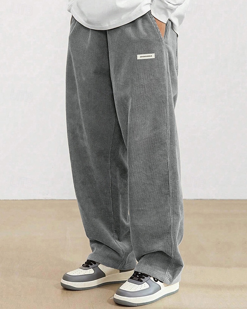 Homens Calças de Veludo Calças Calça casual Bolsos Cintura elástica Com Cordão Tecido Conforto Esportes Diário Moda Casual Preto Branco Micro-Elástica de 2025 por $26.99 –P2