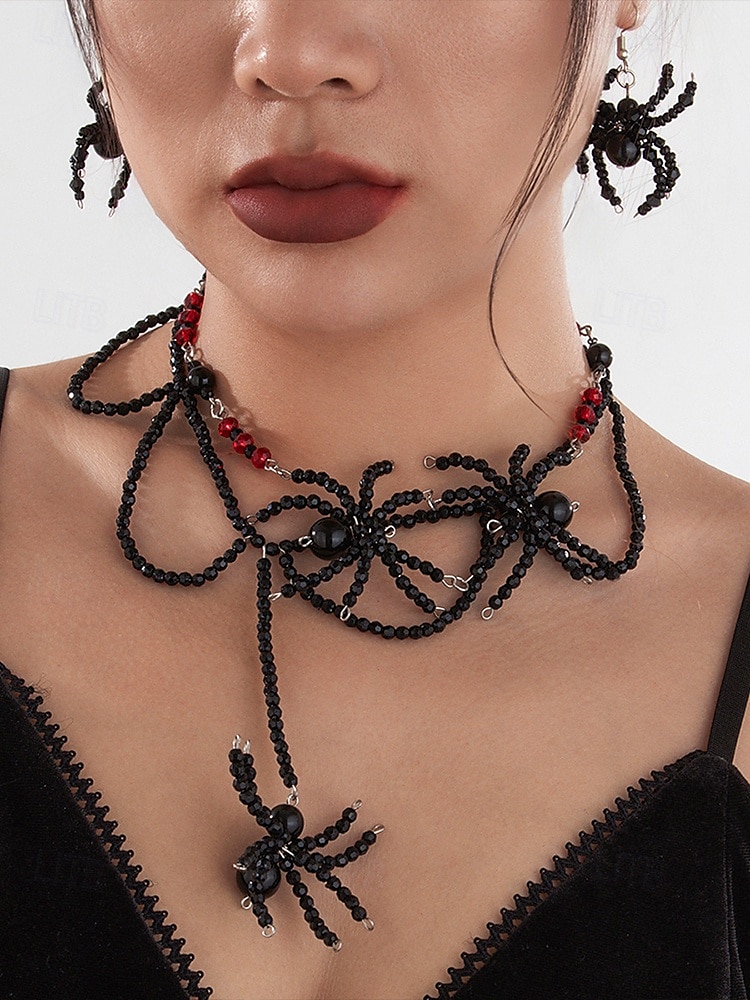 Conjunto de collar y pendientes de cuentas de araña de Halloween para mujer: joyería acrílica gótica de aleación negra y roja, accesorios de disfraz espeluznantes y adorables para fiestas y cosplay. 2025 - $18.99 –P2