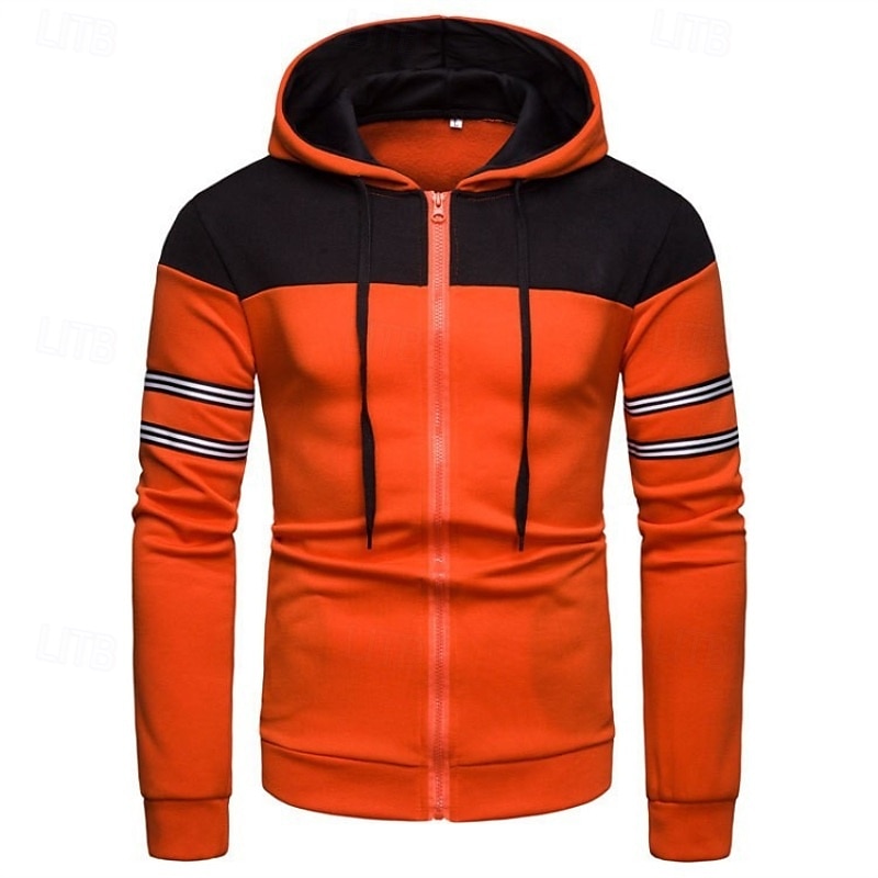 Hombre Sudadera Sudadera con capucha y cremallera completa Negro Azul Marino Azul Piscina Naranja Con Capucha Plano Retazos Cremallera Bloque de Color Deporte Casual Diario Ropa de calle Fresco Ropa 2025 - $23.99 –P5