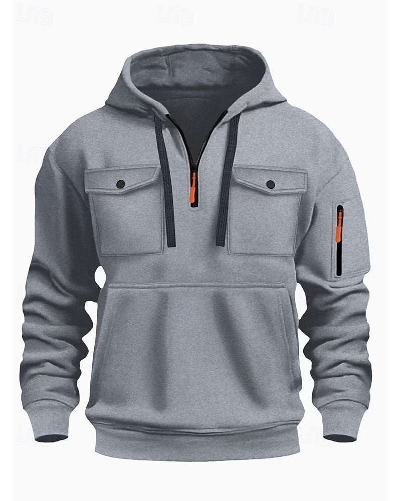 Herren Kapuzensweatshirt Viertelreißverschluss Kapuzensweatshirt Schwarz Armeegrün Marineblau Khaki Hellgrau Mit Kapuze Einfach Tasche Kordelzug Sport & Outdoor Täglich Ferien Polyester Streetwear 2025 - $23.99 –P6