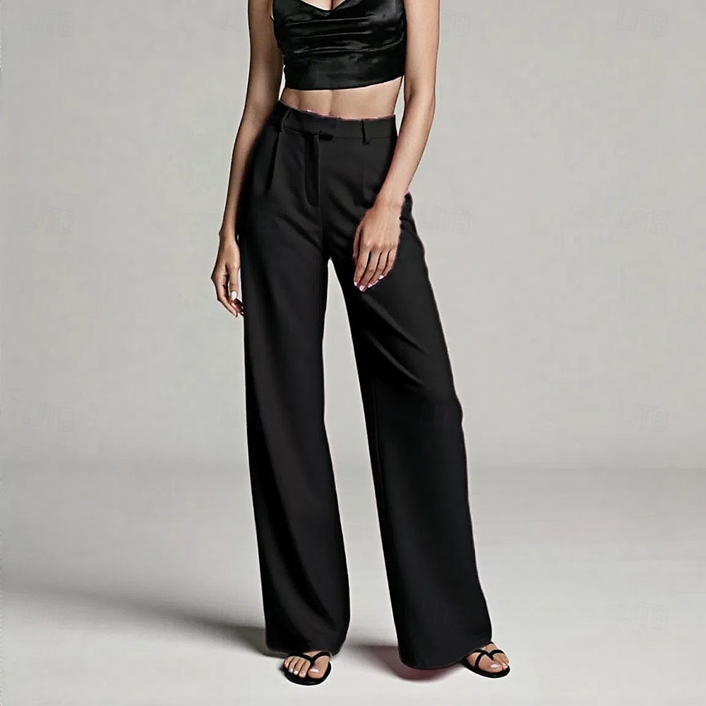 Per donna Gamba larga Pantaloni Eleganti Pantaloni Moda Lunghezza intera Naturale Semplice Tasche Laterali Comodo Traspirabilità Ufficio / Carriera Affari Nero Bianco Giallo Rosa Primavera Autunno del 2025 a $26.99 –P7