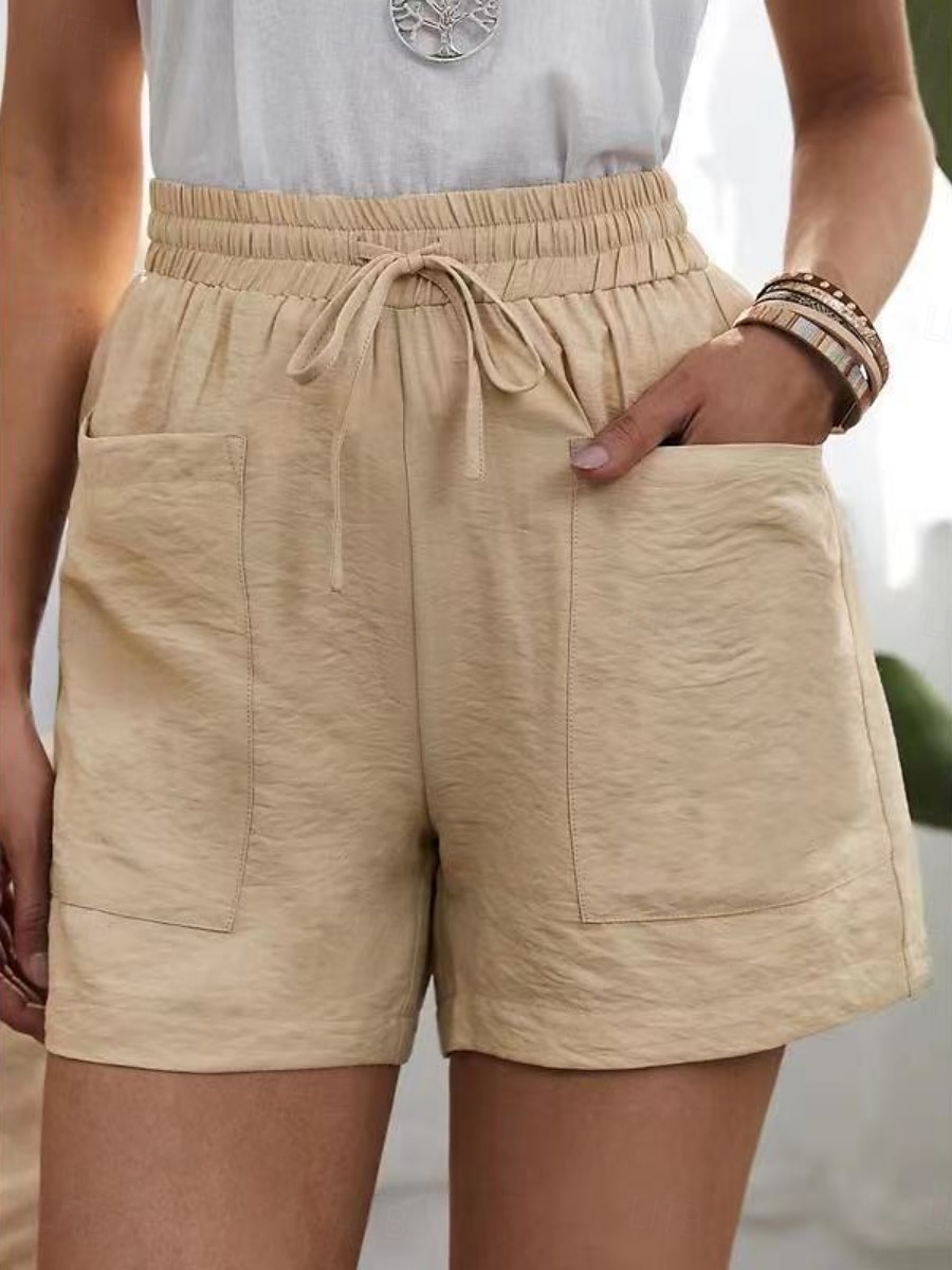 Mulheres chinês Calção Moda Roupa de rua Básico Curto Cintura Alta Tecido Bolsos Cintura elástica Confortável Macio Com Stretch Ao ar livre Rua Branco Rosa Azul cáqui Verão Primavera Normal de 2025 por $17.99 –P1