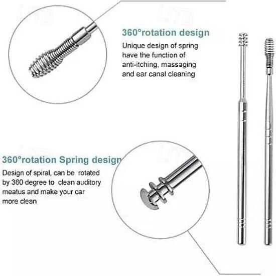 2025年 耳垢クリーナーツールセット ステンレススチール製耳かきキット スパイラルスプリングチップ付き 6個の再利用可能な耳掃除ツールで安全な家庭での耳のケア  コレクション – $6.49 –P8