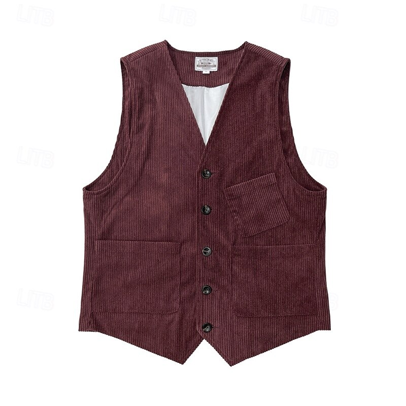 Hombre Chaleco Vacaciones Negocio Moda Casual Primavera Otoño Bolsillo Botones Poliéster Pana Cómodo Plano Recto 1 botón Escote en Pico Ajuste regular Marrón Oscuro Negro Vino Azul Marino Chaleco 2025 - $32.99 –P13