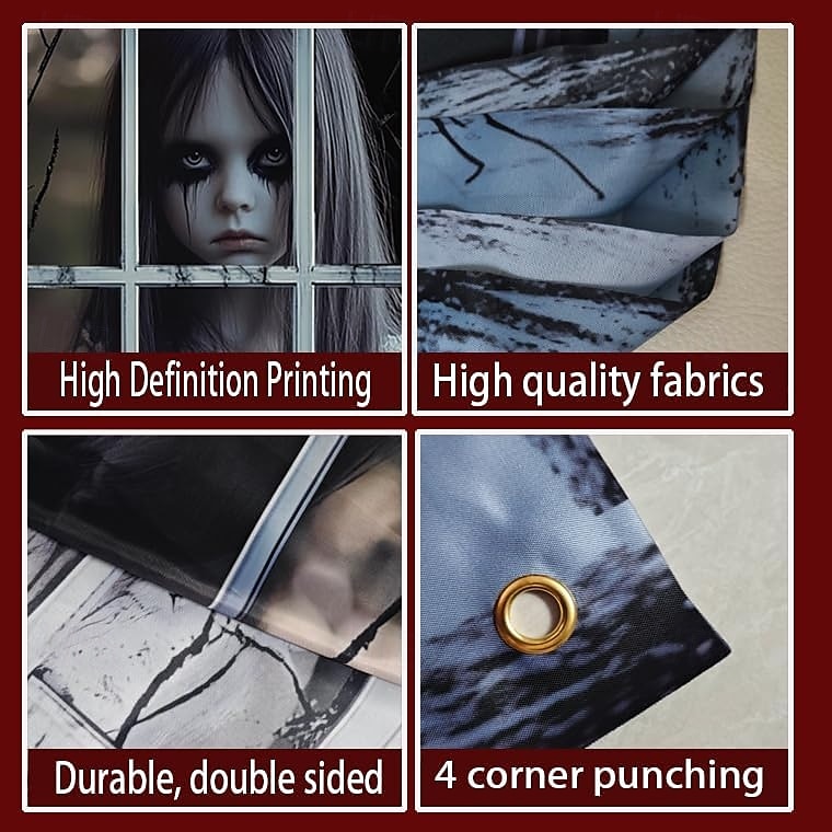 2 db-os halloweeni ablakdekoráció női szellem halloweeni ablak horror női szellem baba függöny szett horror koponya poszter beltéri és kültéri partidekoráció 2025 - $7.99 –P1