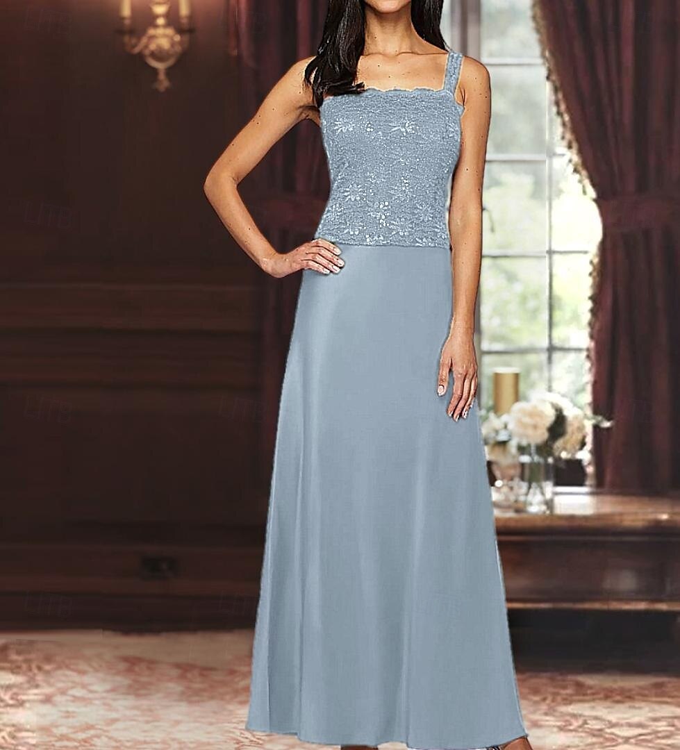 A-Linie Dreiteilig Brautmutterkleid Elegant Einfach luxuriös Quadrathals Bodenlang Satin Spitze Dreiviertelarm mit Spitze Paillette 2025 2025 - $129.99 –P4