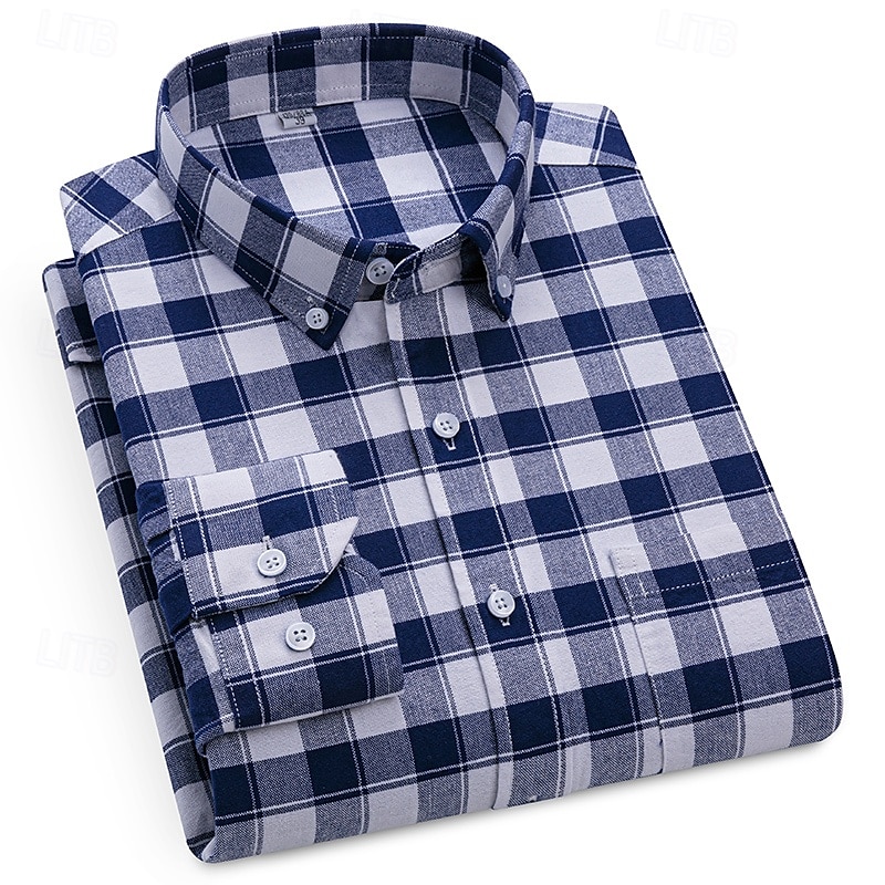 Per uomo Camicia Camicia elegante Camicia button-down Camicia Oxford Camicia con Colletto A Quadri / A Righe / Chevron / Rotondo Abbigliamento quotidiano Abbigliamento Aziendale Bianco Rosso Blu del 2025 a $29.99 –P3