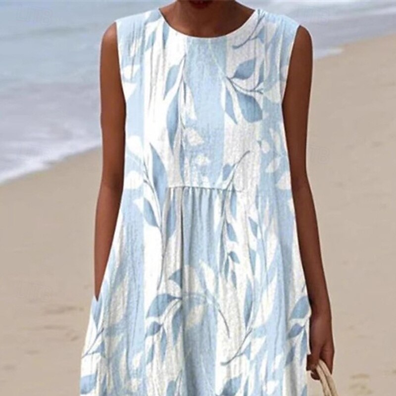 Femmes Robe Midi Robe Décontractée Robe d'été Mode Moderne Quotidien Plage Week-end Coupe régulière Fleur Sans manches Col ras du cou Bleu Été Printemps de 2025 ? $22.99 –P2