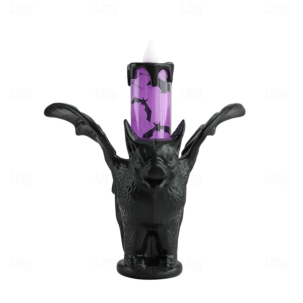 1 stk halloween flaggermus glødende led elektronisk stearinlys simulering stearinlysholder dekorasjonslys innendørs og utendørs feststemning dekorasjonslys lilla oransje 2025 - $6.49 –P12