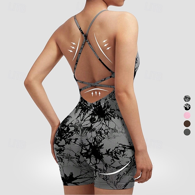 Women's Scrunch Yoga Romper Workout Jumpsuits Backless Solid Color Bodysuit Summer Dark Grey Black Gym Workout Volleyball Running High Waist Tummy Control Stretchy Breathable Sport Activewear Tight 2026 - $22.99 –P12