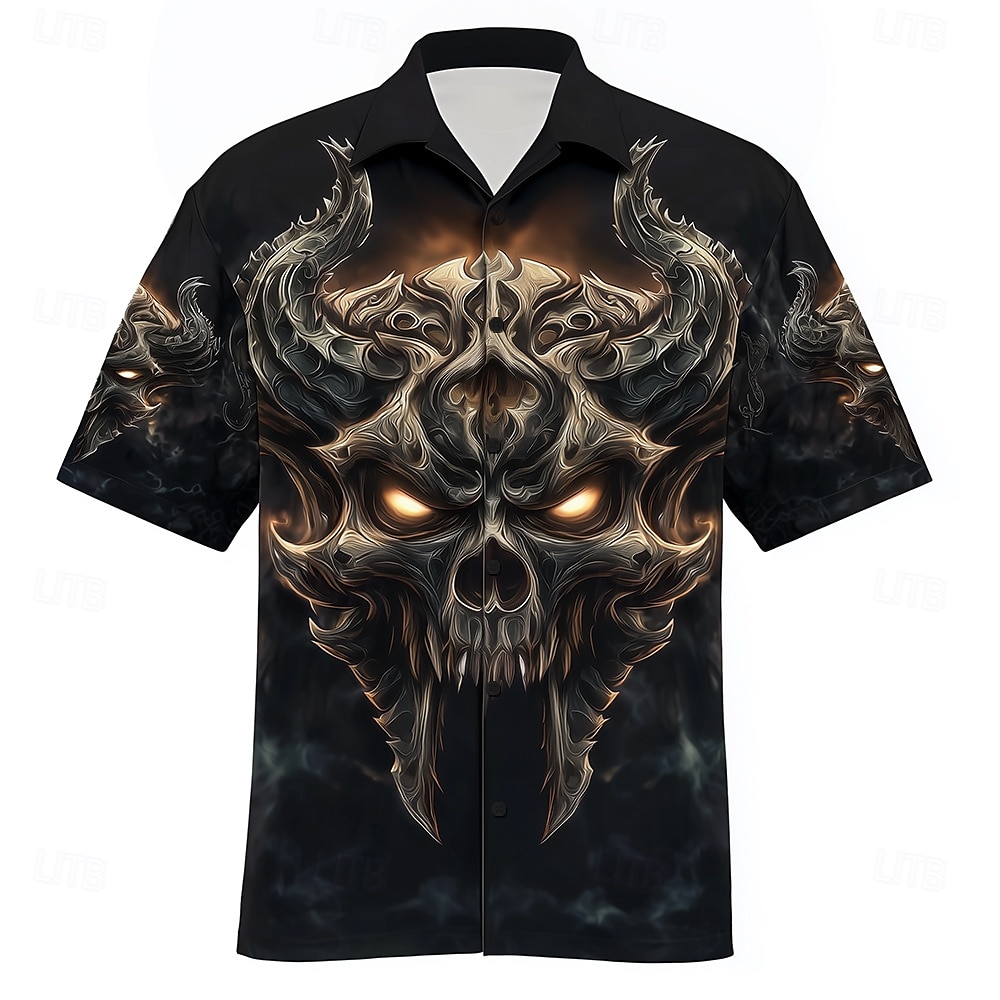 Miesten Paholainen Liekki Paita Kuubalainen paita Button Up paita Lyhythihainen Dark Punk Gothic Pyhäpäivä Katuvaatteet Kesä Camp Collar -paita 3D-tulostus Musta 1 Musta Musta 2 2025 - $23.99 –P3