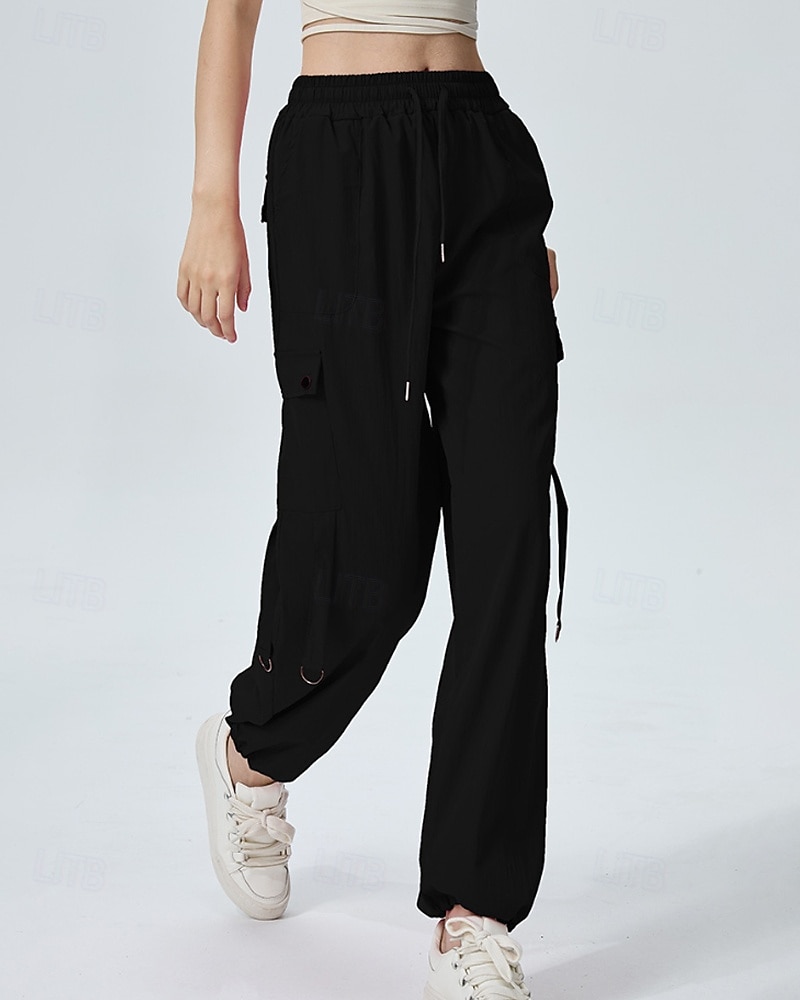 Femmes Pantalons Cargo Slacks Streetwear Occasionnel Longueur complète Naturel Uni Avec Poches Conception à cordon élastique Doux Tenue quotidienne Week-end Noir Rouge Fuchsia Gris argenté Automne de 2025 ? $22.99 –P17