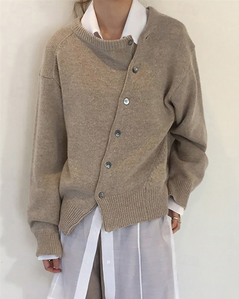 Damskie Sweter Sweter rozpinany Moda Moda miejska Codzienny Jednokolorowe Prążkowany Otwarty przód Dzianiny Asymetryczne obszycie Długi rękaw Zwykłe topy Robić na drutach Święto Wyjściowe Weekend 2025 - $27.99 –P1