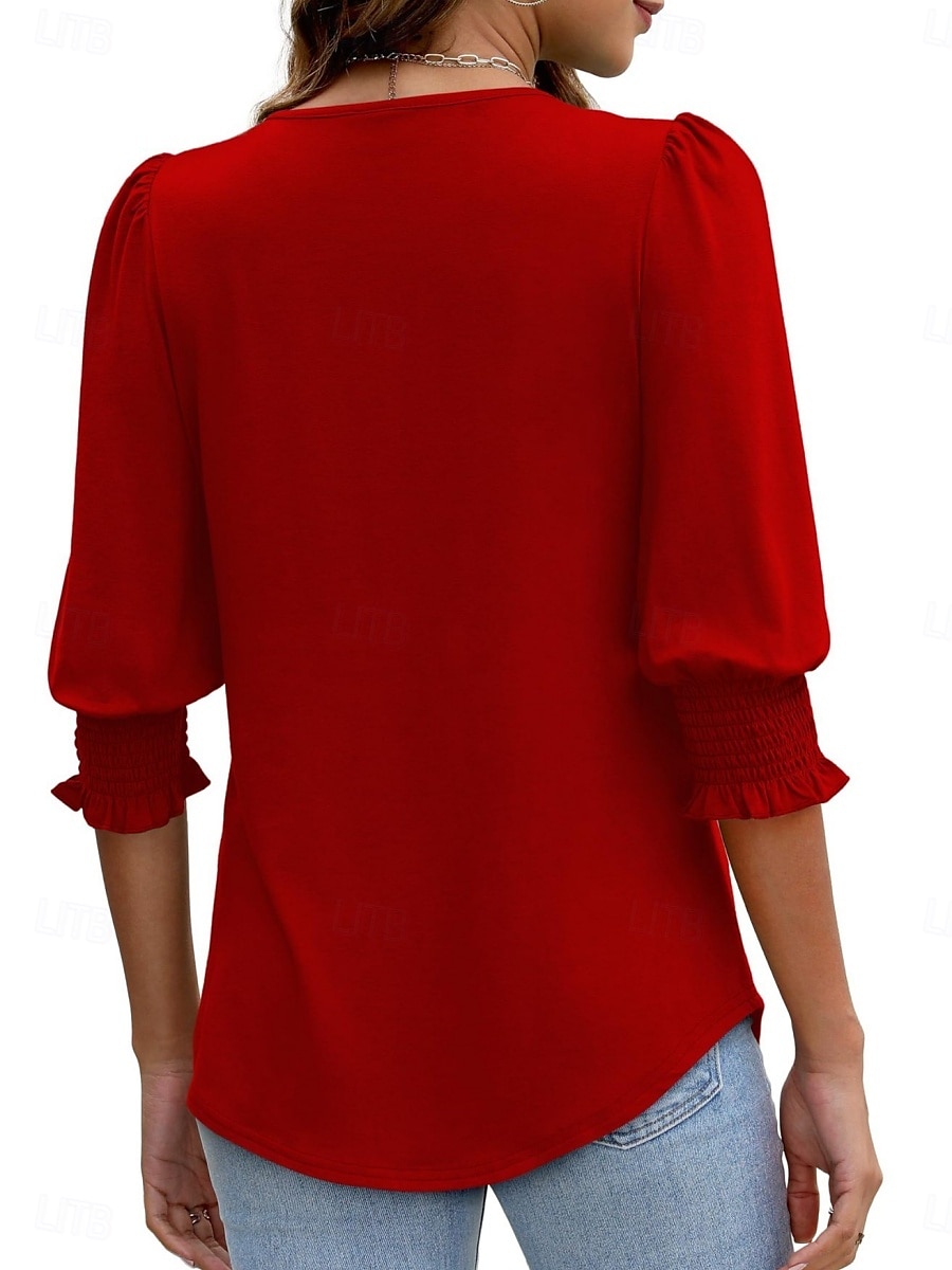 Femmes Chemisier Couleur Unie Élégant Occasionnel Manche 3/4 Col ras du cou Hauts Réguliers Quotidien Noir Blanche Rouge Bleu Été Printemps Automne de 2025 ? $19.99 –P1