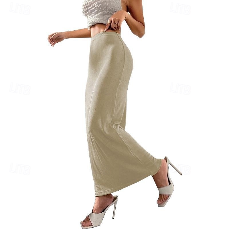 Femmes Jupe Moulant Occasionnel Maxi Taille Basse Jupes Uni Micro-Élastique Vacances Sortir Noir Amande Rose Marron Automne Polyester de 2025 ? $12.99 –P12