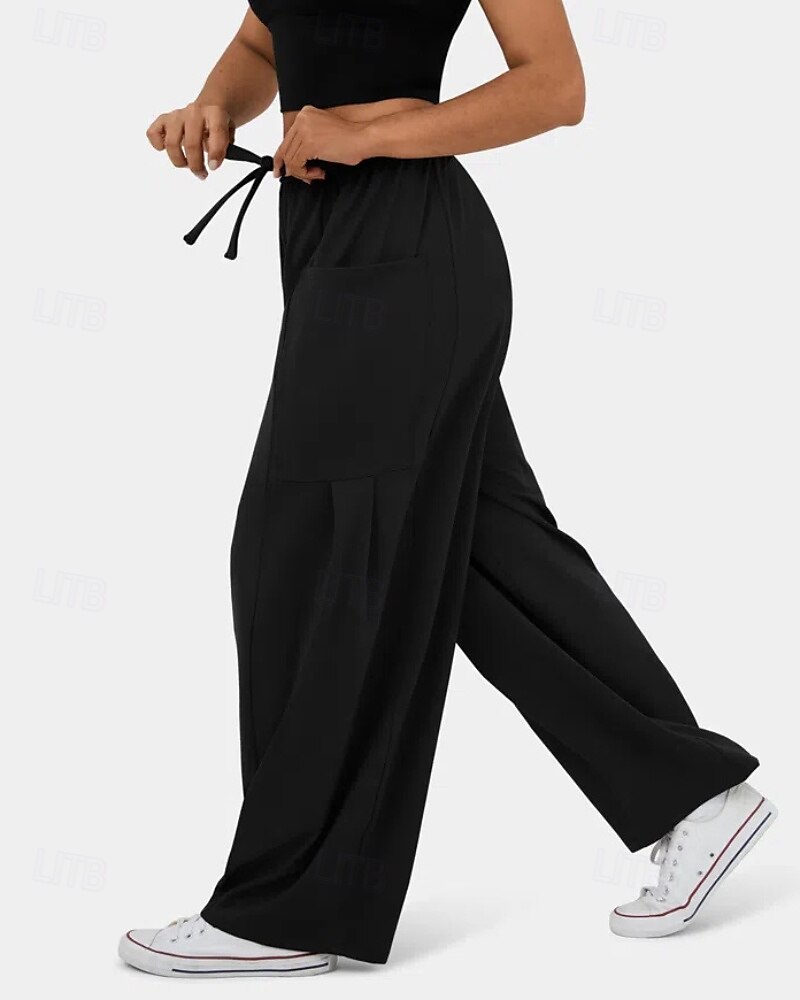 Per donna Gamba larga Pantaloni Eleganti Streetwear Casual Lunghezza intera Naturale Semplice Tasca Design con Coulisse Elastica Comodo Streetwear Ferie Rosso violaceo Nero Verde militare Marrone del 2025 a $22.99 –P8