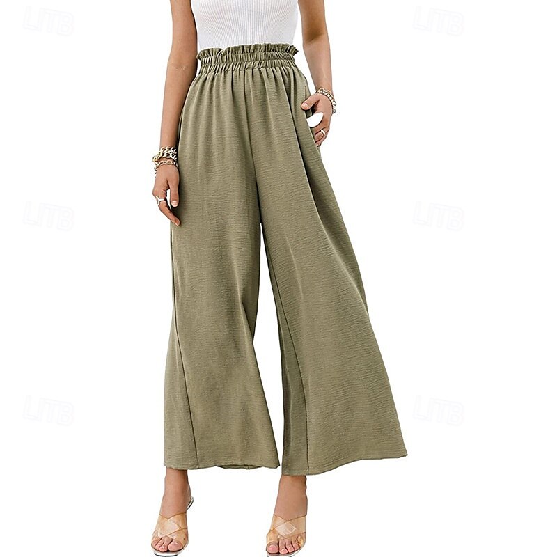 Femmes Jambe large Slacks Streetwear Occasionnel Longueur complète Naturel Uni Avec Poches Taille Élastique Confortable Fête Week-end Rouille Vert printanier Noir Blanche Automne Coupe régulière de 2025 ? $17.99 –P6