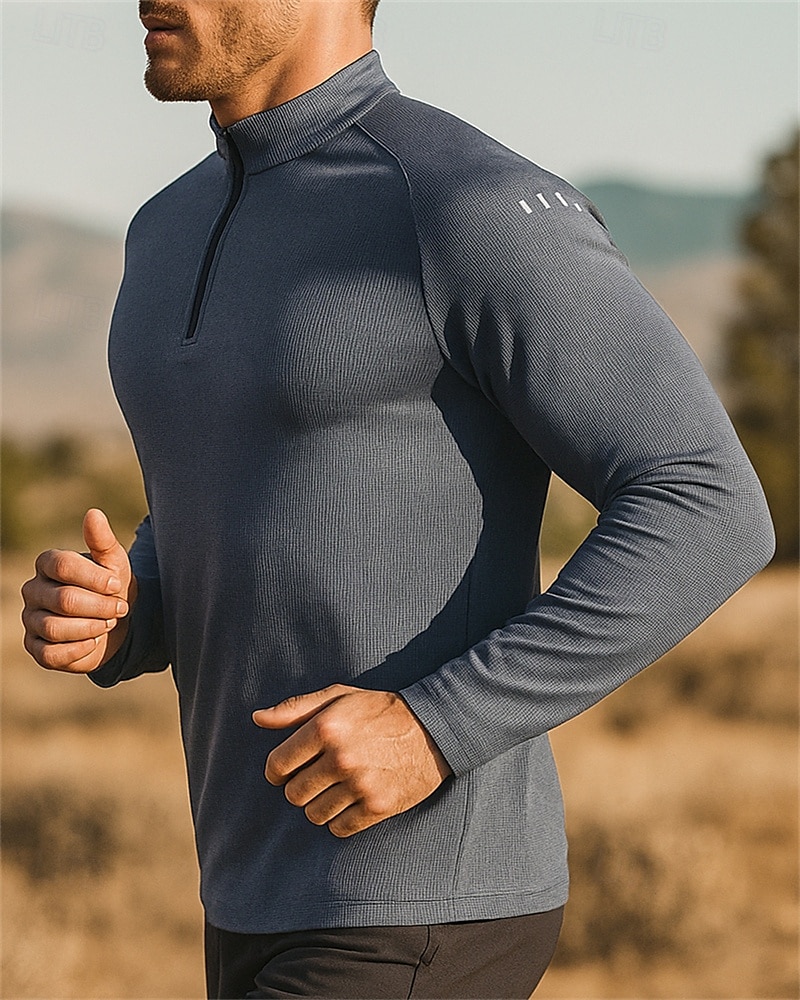 Hombre Camisa de entrenamiento Top para correr Cremallera de un cuarto Manga Larga Camiseta Otoño UPF 50 Secado rápido Ligero Dispersor de humedad Pesca Senderismo Corriendo Ropa de deporte Ropa de 2025 - $17.99 –P3