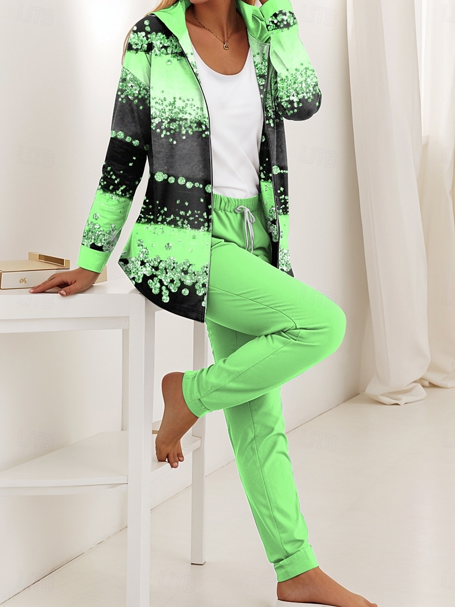 Ensembles de pantalons à capuche pour femmes en 2 pièces longues manches vêtements quotidiens à capuche graphiques ombrés rayés zip imprimés décontracté rose bleu violet automne coupe régulière de 2025 ? $49.99 –P3
