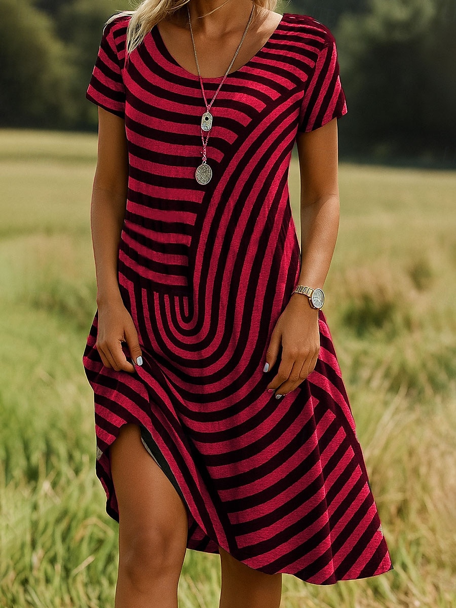 Damen Minikleid Freizeitkleid T-Shirt-Kleid Sommerkleid A Linie Kleid Lässig Normale Passform Grafik Geometrisch Kurzarm V Ausschnitt Rote Blau Purpur Braun Sommer Frühling 2025 - $23.99 –P5