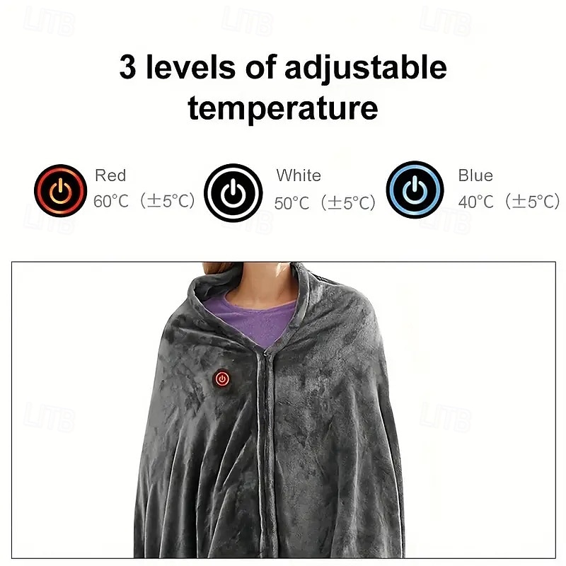 USB Rechargeable Heating Blanket Flannel Single Warm Shawl Three-speed Temperature Adjustment Suitable for Office Lunch Break Outdoor Travel Car Travel and Keeping Warm 2025 - $37.99 –P4