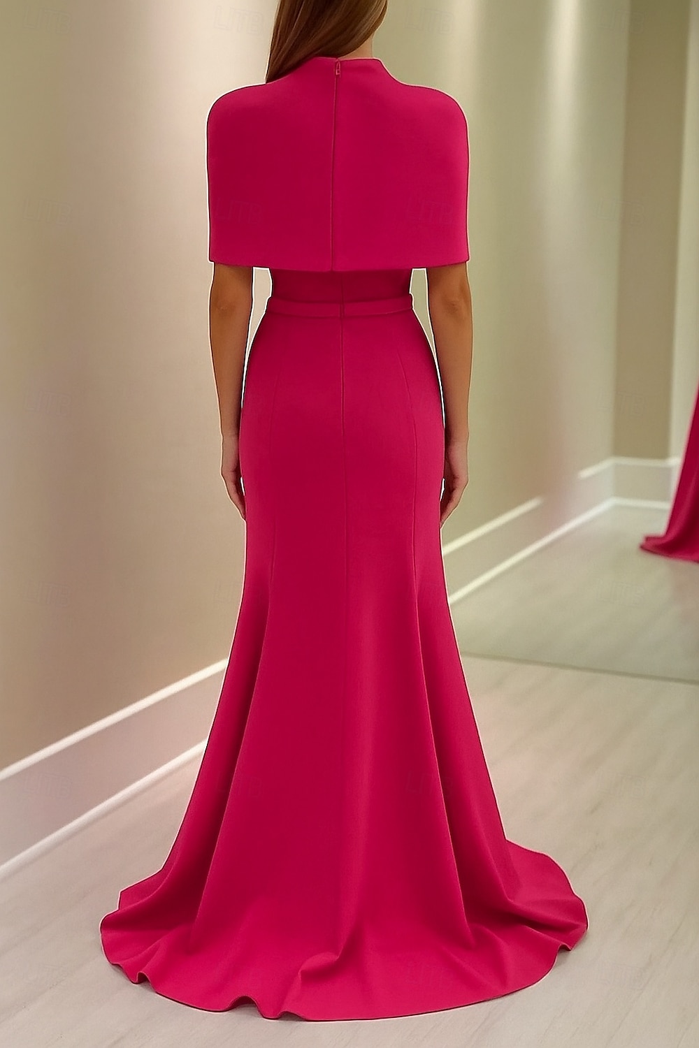 2-in-1 Cape Kleid Meerjungfrau  Trompete Abendkleid Elegantes Kleid Formell Semi-Formell Hochzeit Bodenlänge Ärmellos Mock Neck mit Stretch-Crepe 2025 - $155.99 –P5