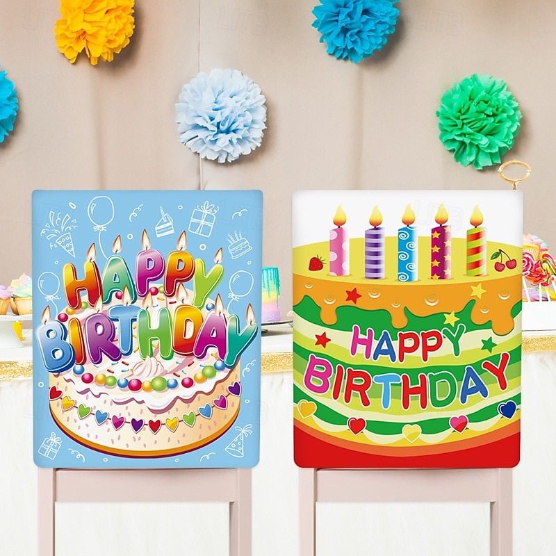 huse de scaun festive cu desene animate pentru ziua de naștere - design pe jumătate de corp din catifea culoare piele de piersică pentru ziua de naștere &decor de sărbători, huse detașabile pentru 2025 - $43.99 –P5