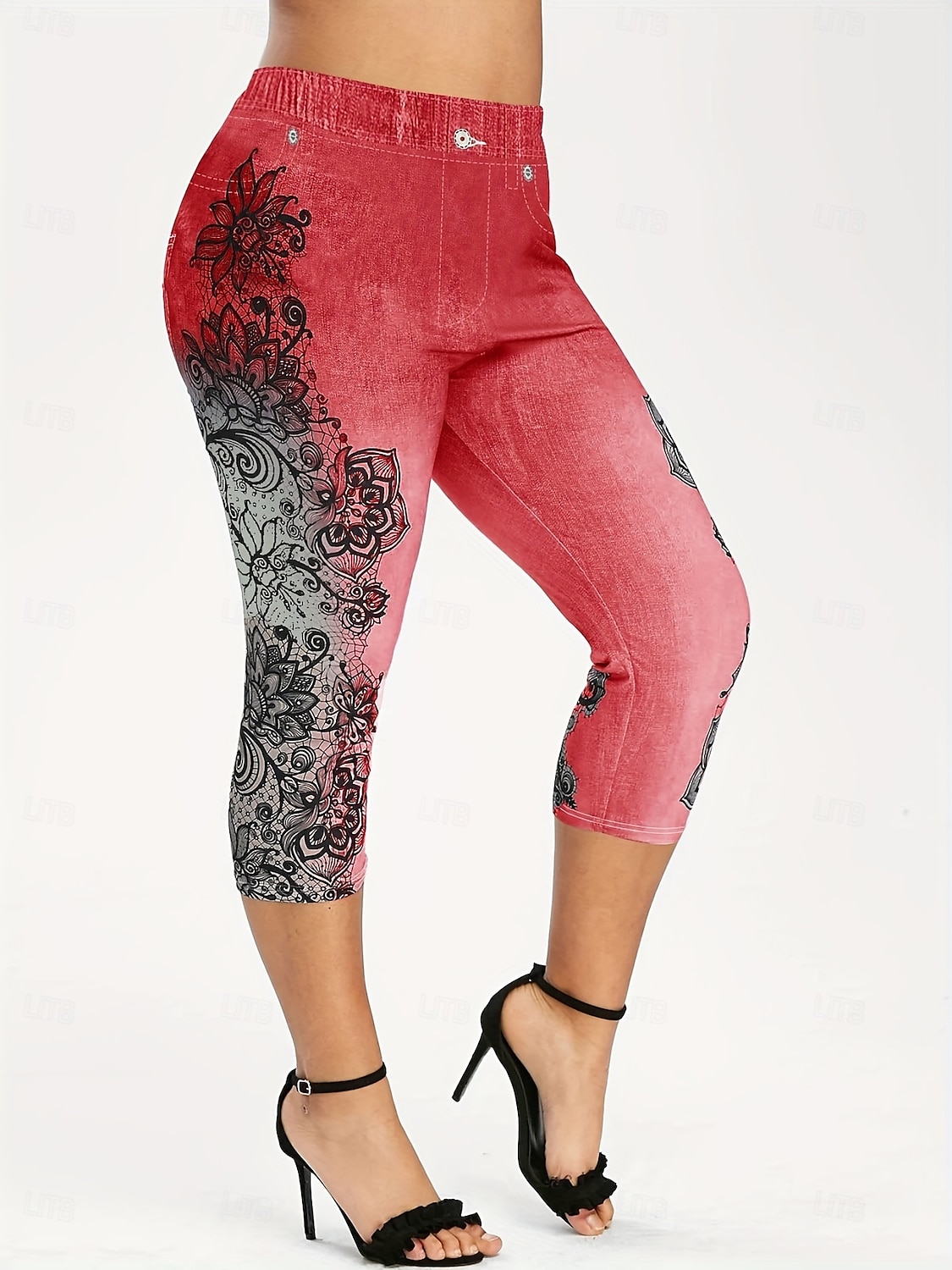 Per donna 3/4 Collant Collant Atletico Lunghezza al polpaccio Vita Alta Floreale Stampa Comodo Sollevamento glutei Controllo addominale Yoga Casual Quotidiano Rosso scuro Blu marino Blu Viola del 2025 a $15.99 –P1