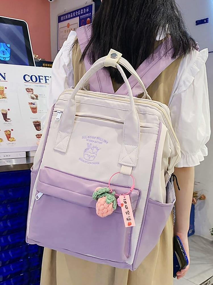 Sac à dos kawaii colorblock pour adolescentes – cartable léger avec grande capacité et porte-clés en forme de fruit pour un usage quotidien et sur le campus de 2025 ? $24.99 –P3