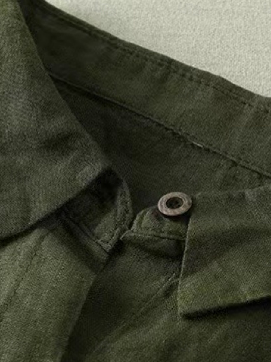 Femmes Chemises en coton et lin Couleur Unie Élégant Basique Occasionnel manche longue Col de chemise Hauts Longs Quotidien Boutons Blanche Vert Véronèse Kaki Été Automne de 2025 ? $23.99 –P7