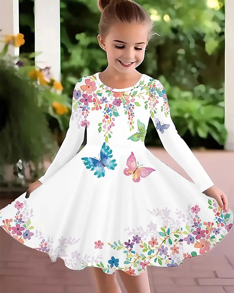 Mädchen' 3D Schmetterling Kleid Langarm Sommer Frühling Urlaub Täglich Ferien Prinzessin Schön Süß Kinder 4-12 Jahre Freizeitkleid A Linie Kleid Knielang Normale Passform 2025 - $16.99 –P1