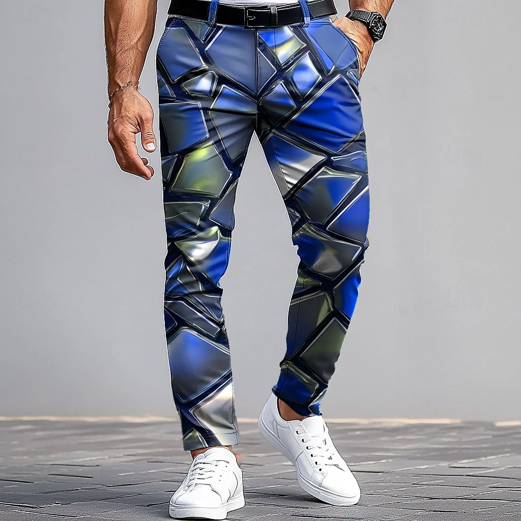 Herren Anzughose Hose Slim Fit Hose mit Taschen Geometrisch Farbblock Volle Länge Outdoor Lässig Rote Blau Mikroelastisch 2025 - $29.99 –P4