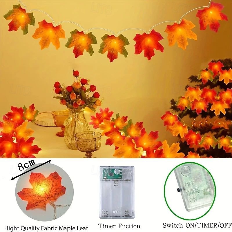 Светодиодная гирлянда в форме кленового листа на День благодарения, 10/20/40 светодиодов, питание от батареек, для дома, свадьбы, вечеринки, сада, балкона, забора, крыльца 2026 - $11.49 –P6