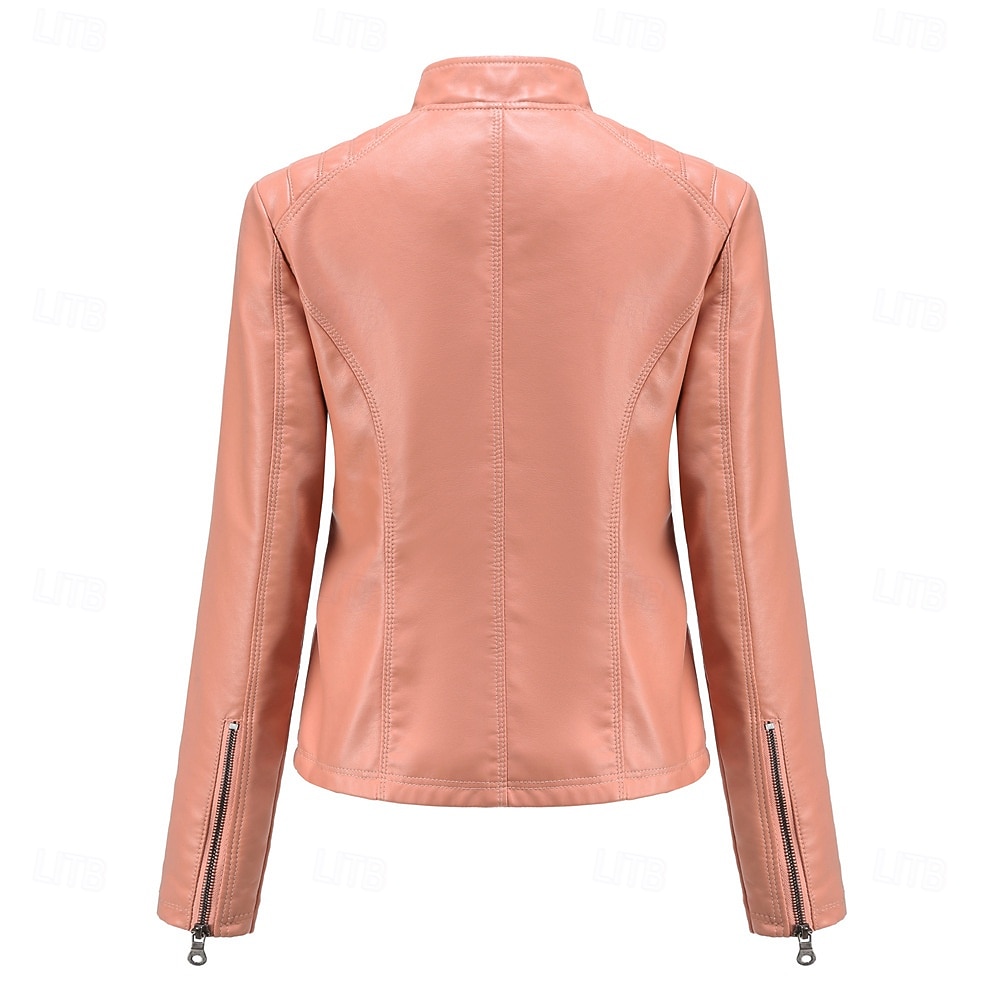 Per donna Giacca in Ecopelle Confortevole Tasca Cerniera completa Moda Stile da Strada Semplice All'aperto Casual Quotidiano Regolare Collo alla coreana Vestibilità regolare Manica Lunga Capispalla del 2025 a $48.99 –P18