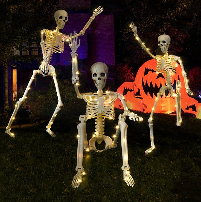 1 pezzo da 90 cm/35 pollici di Halloween, modello di scheletro luminoso attivo con articolazioni, appeso in piedi, seduto, sdraiato, luce calda, scatola per batterie AA, luci decorative horror e del 2025 a $23.99 –P6