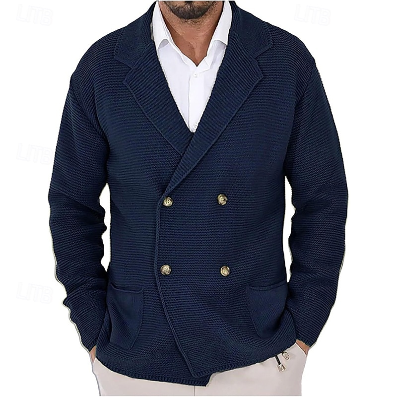 Per uomo Felpa Cardigan A Coste Maglia Top Regolari Lavorato a maglia Semplice Dentellato Moderno Contemporaneo Elegante casual Ufficio Casuale Abbigliamento Primavera & Autunno Nero Blu scuro S M L del 2025 a $41.99 –P6