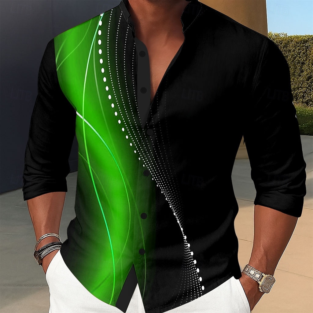 Bărbați Geometric Gradiant Valuri Cămașă Cămașă cu guler ridicat Manșon Lung Moda Casual Zilnice Concediu Primăvară Toamnă Guler mandarin Guler Tunică Imprimare 3D Cămăși cu nasturi Roșu-aprins 2025 - $25.99 –P5