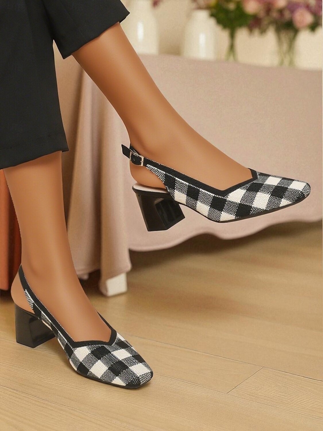 Women's Red Gingham Slingback Block Heel Pumps - Retro Style Knit Dress Shoes for Comfortable Walking, Casual Picnic, Summer Parties, and Daily Office Wear 2025 - $34.99 –P3