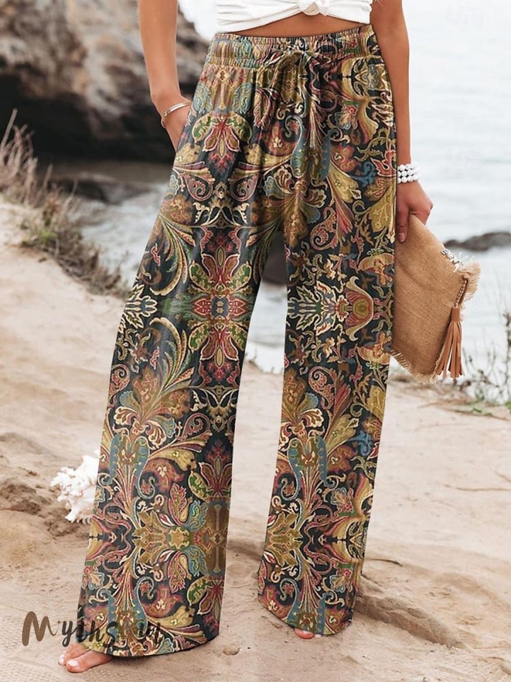Femmes Culottes Jambe Large Vacances ancien Style Ethnique Longueur complète Taille haute Fleuri Graphique Séchage Rapide Respirabilité Doux Non Elastique Extérieur Vacances Sport Jaune Couleur Rubis de 2025 ? $24.99 –P4
