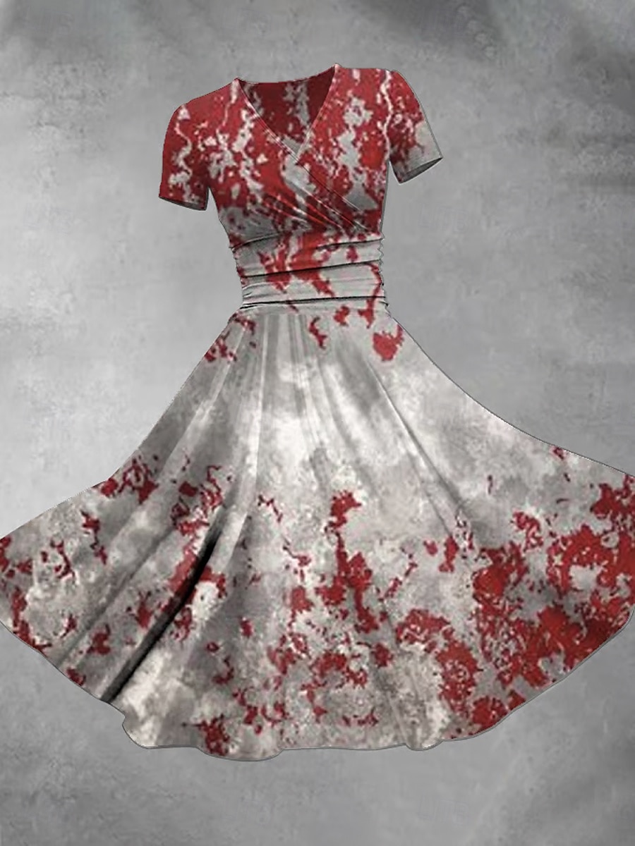 Women's Midi Dress Wrap Dress A Line Dress Summer Dress Fit And Flare Dress Party Casual Daily Holiday Regular Fit Graphic Abstract Short Sleeve V Neck Red Beige Gray Summer Fall 2025 - $27.99 –P2
