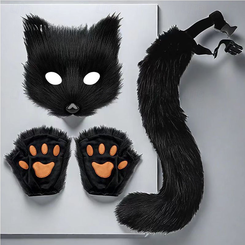Conjunto de cola de zorro con cinturón ajustable y antifaz seductor: conjunto de disfraz de cosplay, ropa fetiche, atuendo sexy para juegos de rol para Halloween, fiestas y presentaciones. 2025 - $27.99 –P1